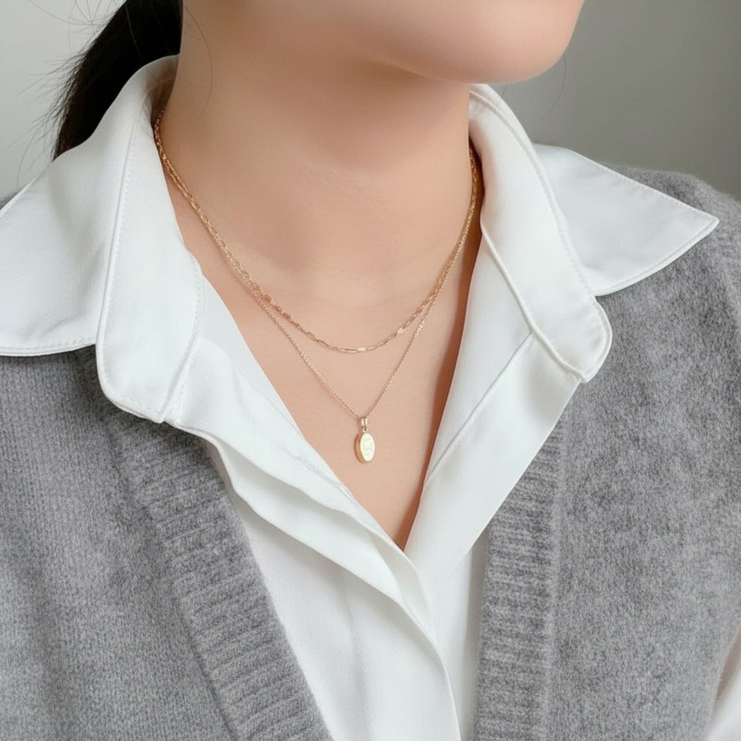 14K Real Gold Petite Oval Gold Bar Design Pendant