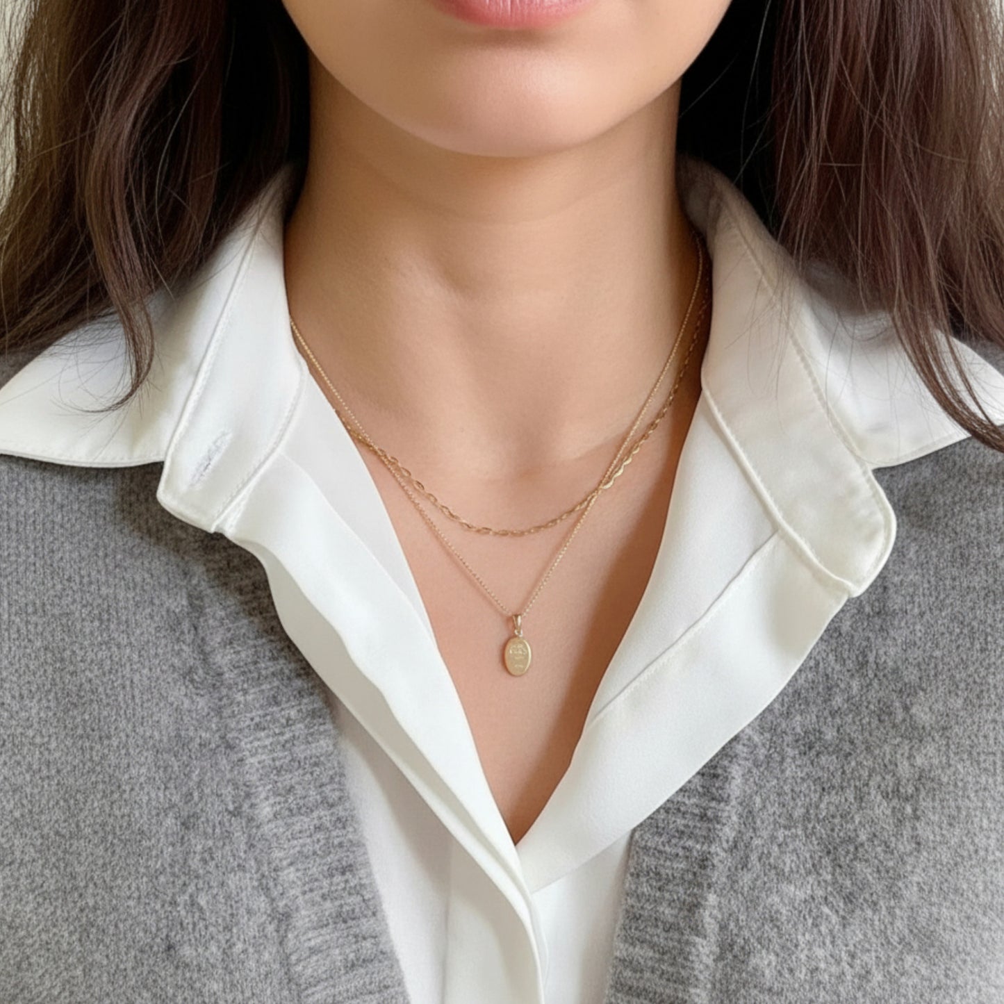 14K Real Gold Petite Oval Gold Bar Design Pendant