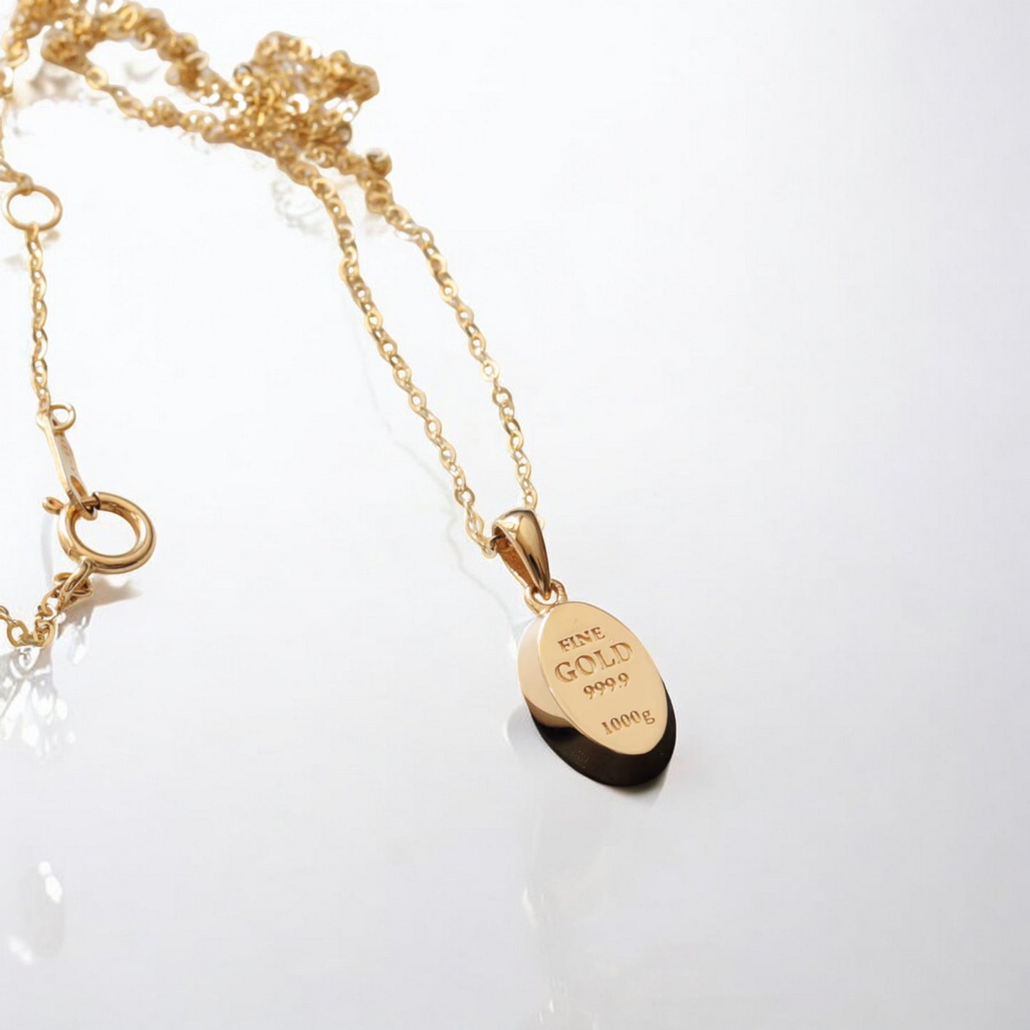 14K Real Gold Petite Oval Gold Bar Design Pendant