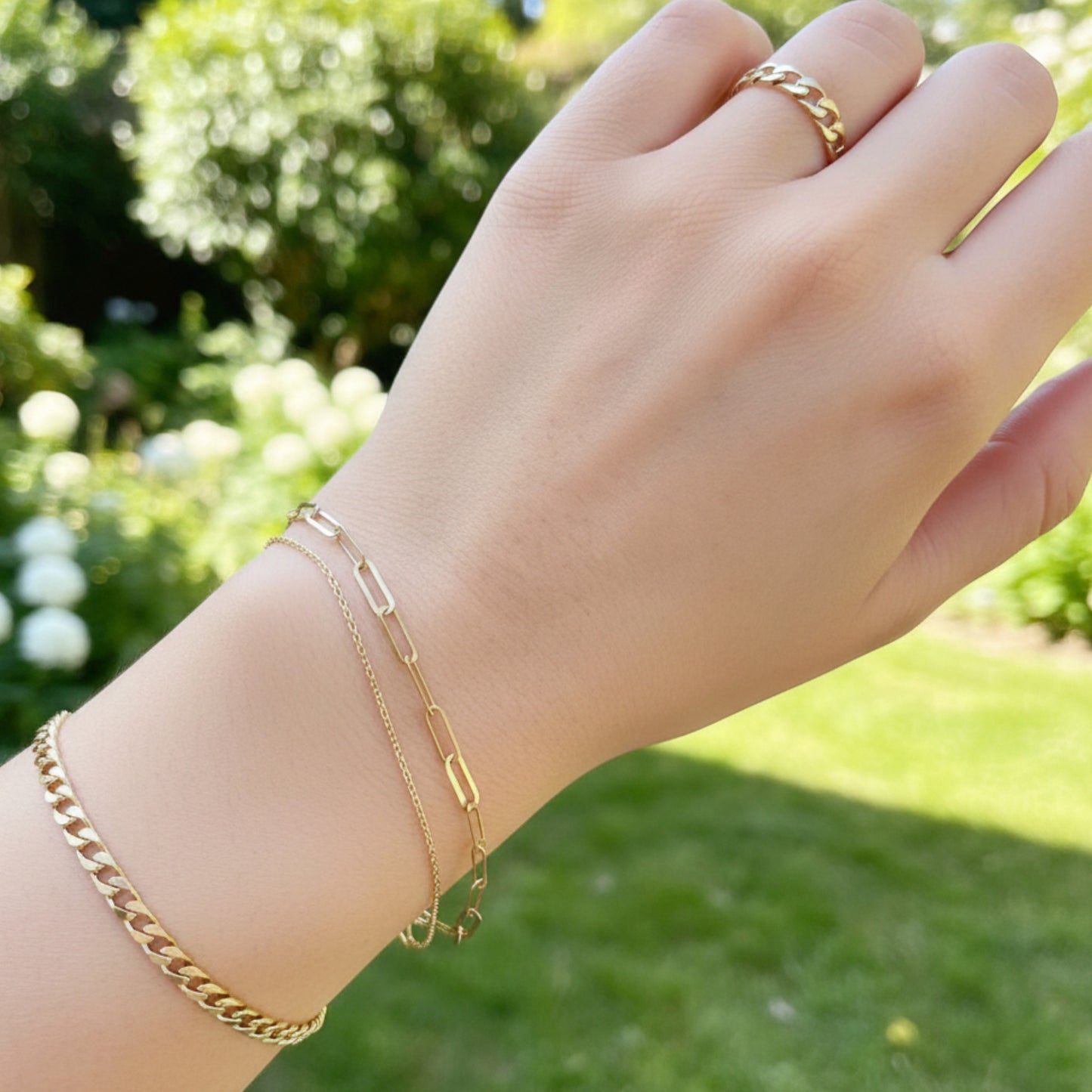 14K Gold Minimal Chain and Link Bracelet Necklace
