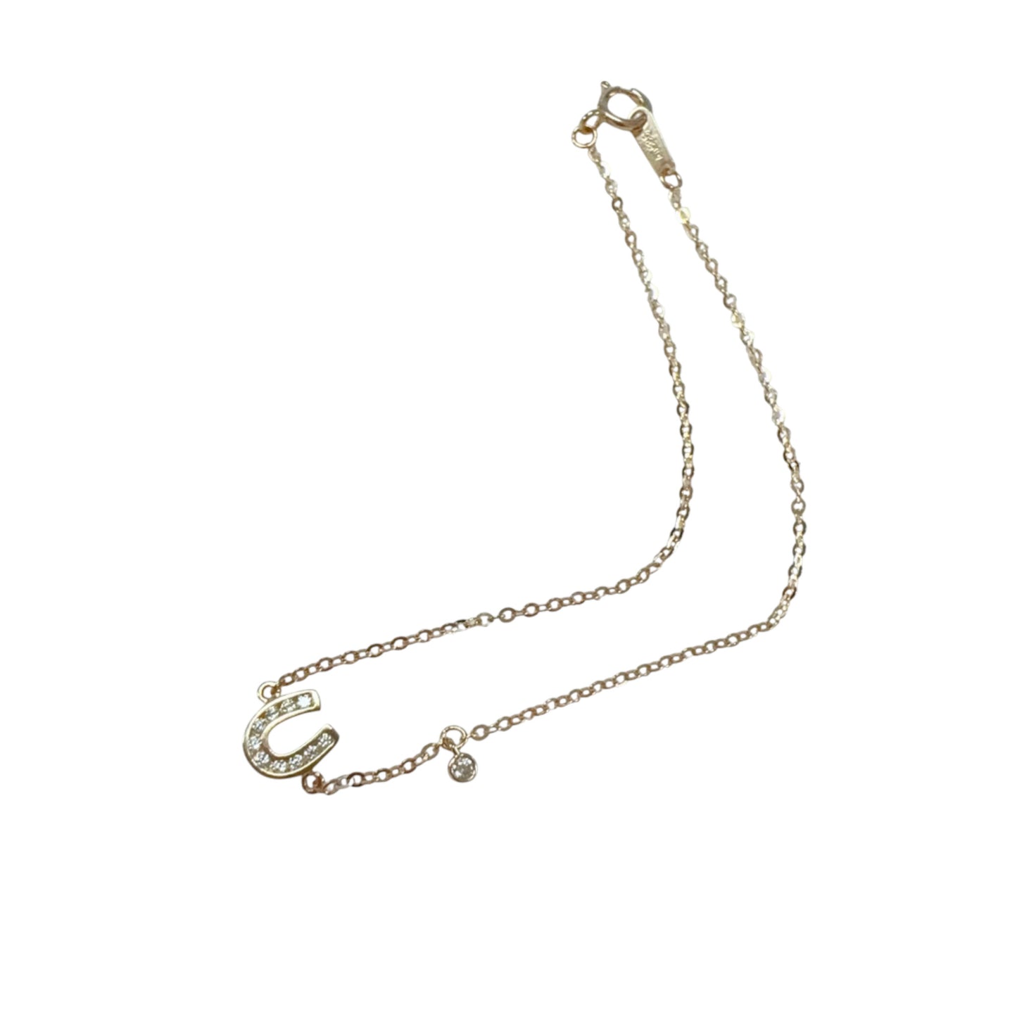 14K Real Gold Minimal Lucky Horseshoe U Shape Zircon Charm Anklet