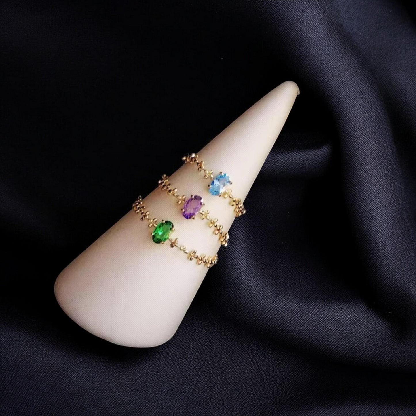 14K Real Gold Luxury Oval Pull-Out Beads Chain Adjustable Ring