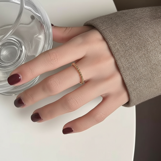 14K Real Gold Luxury Minimal Beads Stackble Band Ring