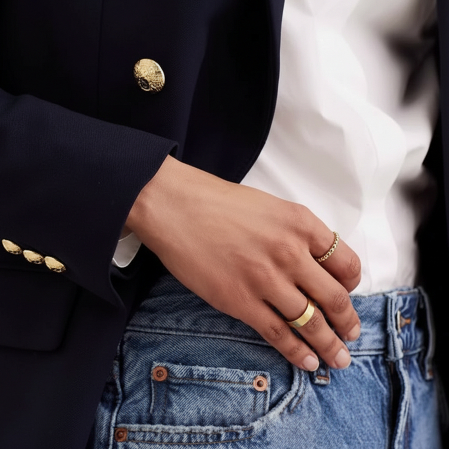 14K Real Gold Luxury Minimal Beads Stackble Band Ring