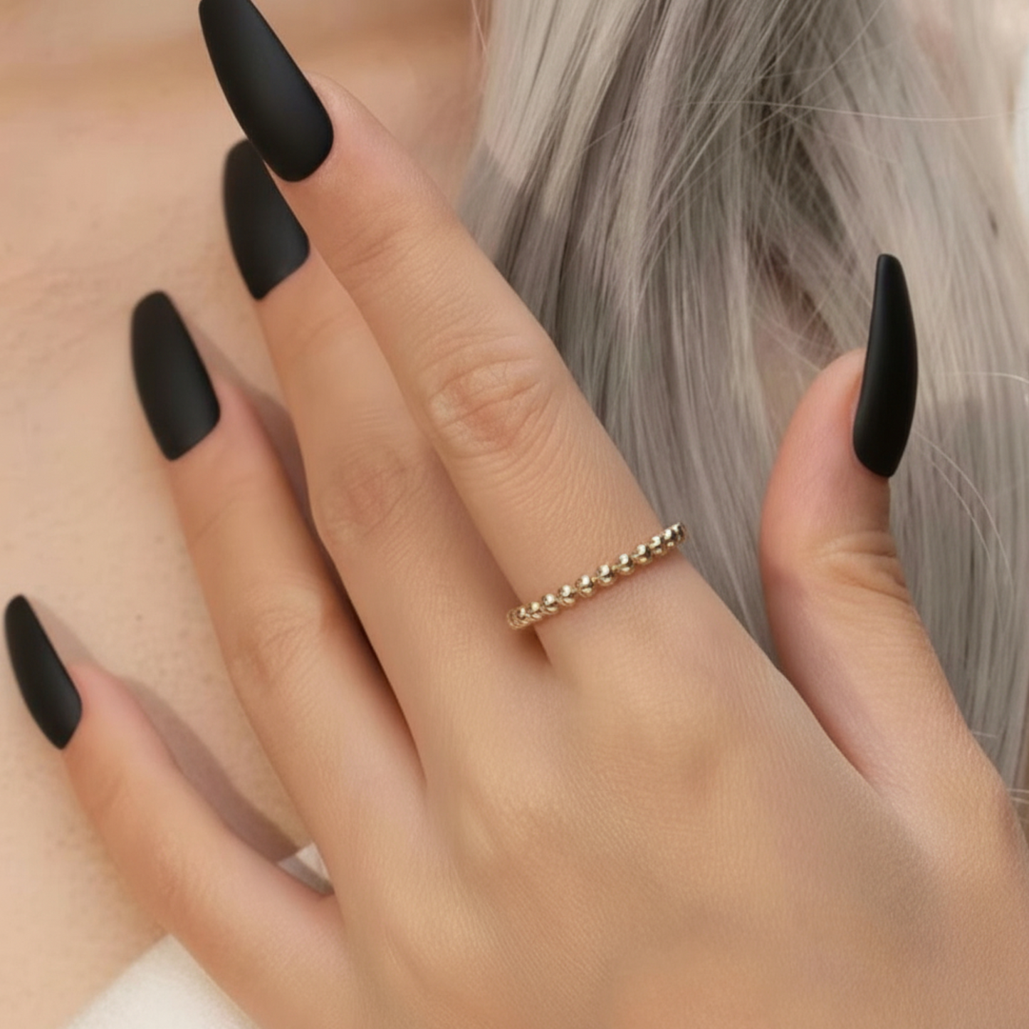 14K Real Gold Luxury Minimal Beads Stackble Band Ring