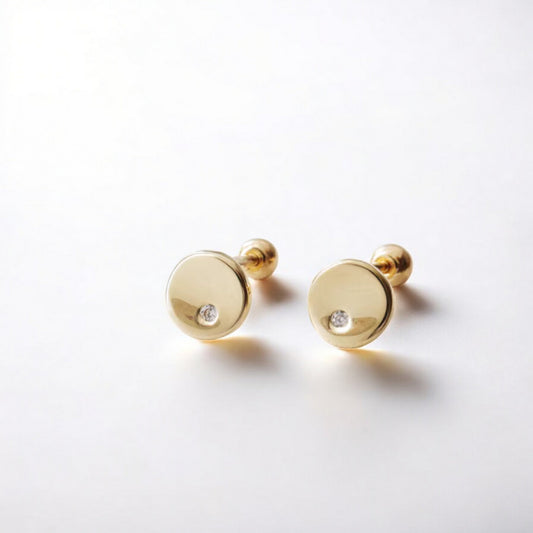 10K Pure Gold Zircon Round Screw On Earrings