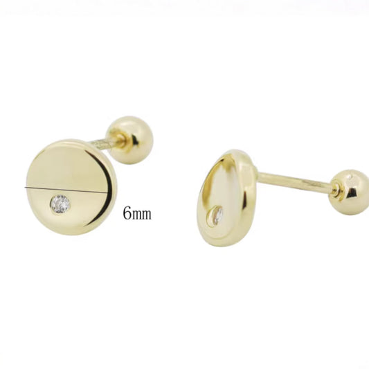 10K Pure Gold Zircon Round Screw On Earrings