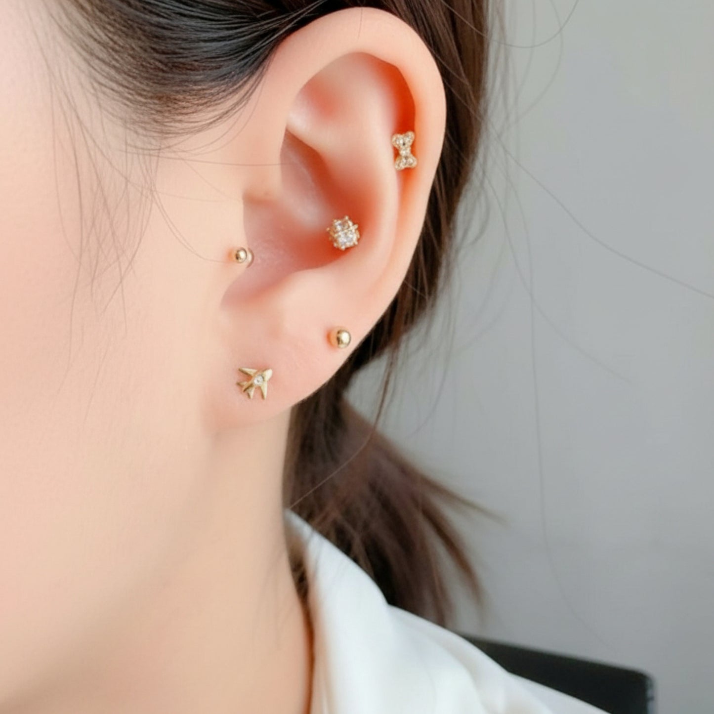 10K Pure Gold Zircon Jet Mini Airplane Screw On Earrings