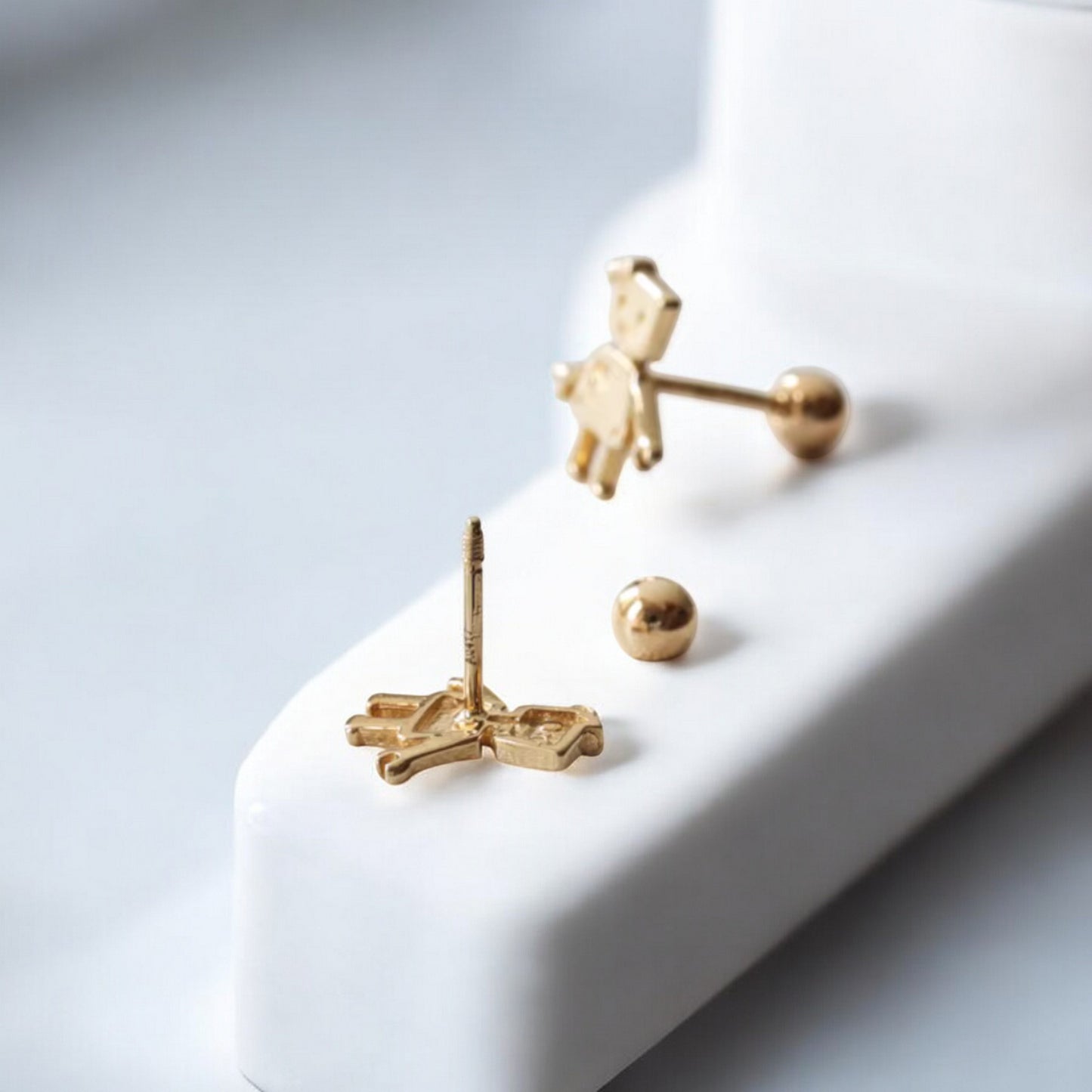 10K Pure Gold Mini Robot Screw On Earrings