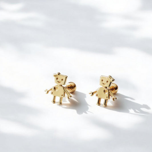 10K Pure Gold Mini Robot Screw On Earrings