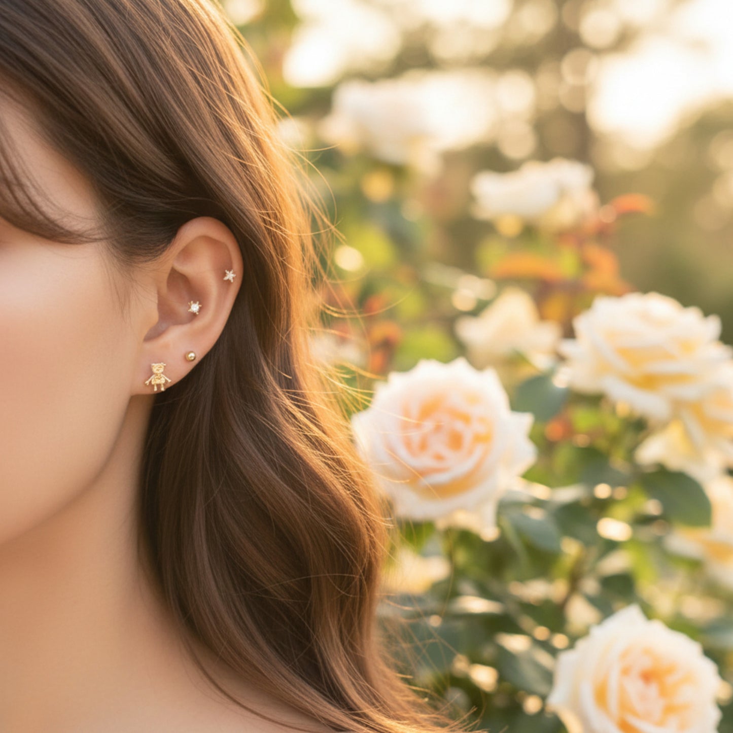10K Pure Gold Mini Robot Screw On Earrings