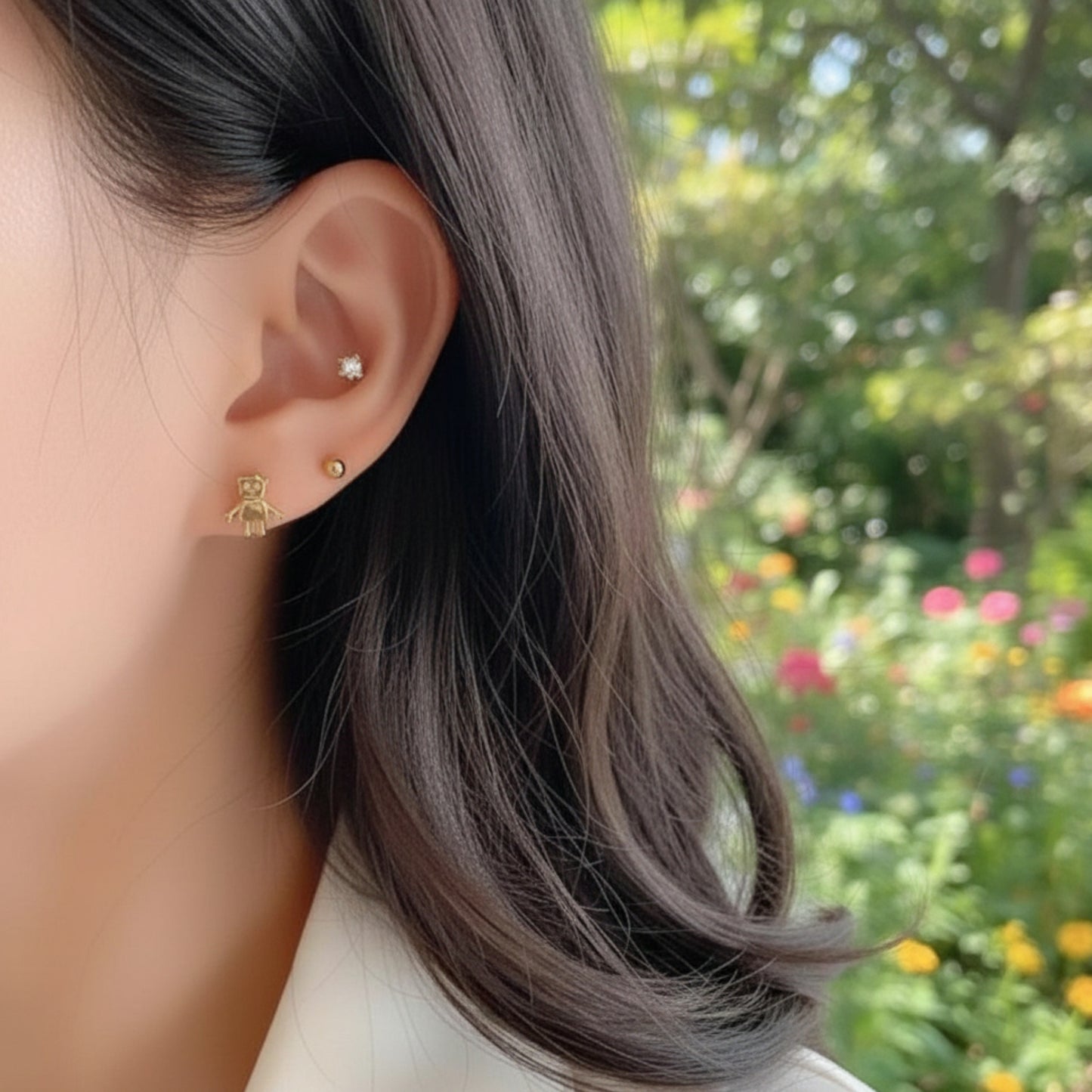 10K Pure Gold Mini Robot Screw On Earrings