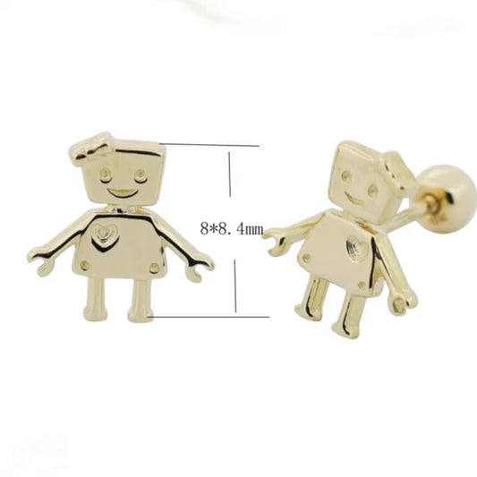 10K Pure Gold Mini Robot Screw On Earrings