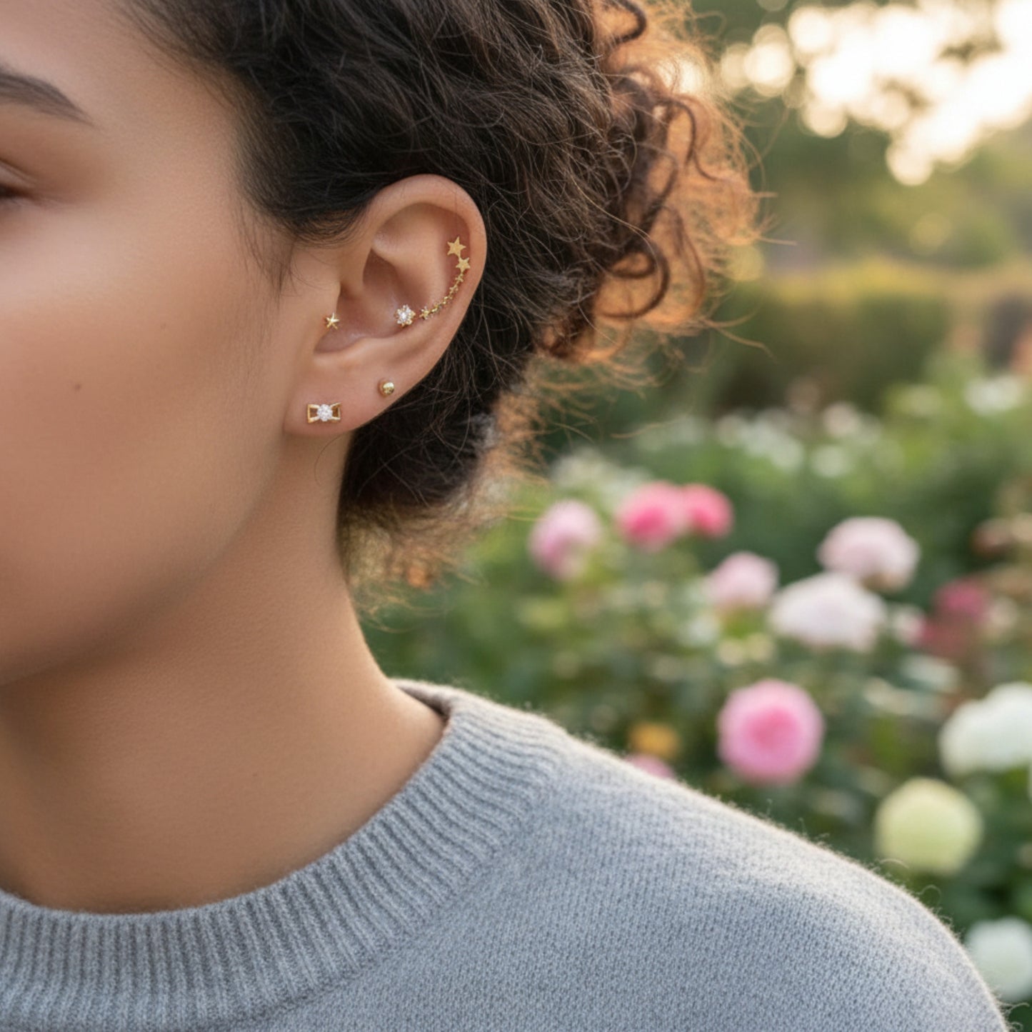 10K Pure Gold Mini Bow Zircon Screw On Earrings