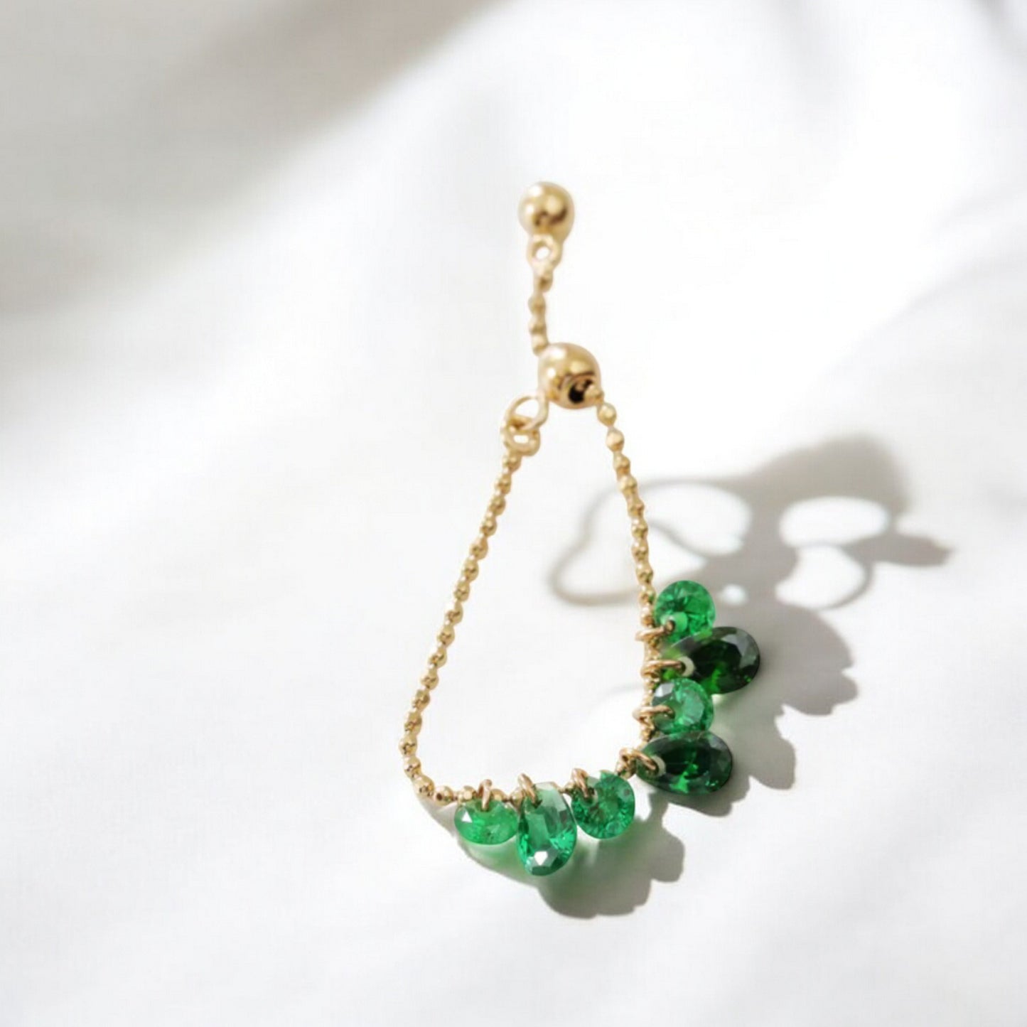 14K Real Gold Luxury Zircon Beads Chain Adjustable Ring