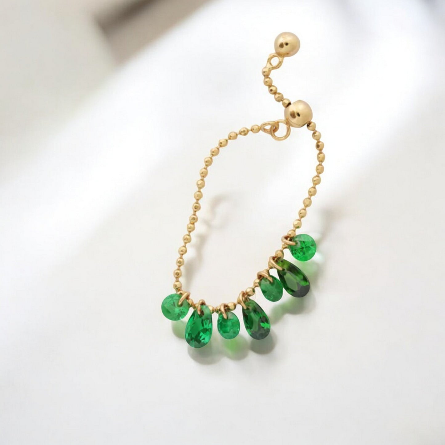 14K Real Gold Luxury Zircon Beads Chain Adjustable Ring