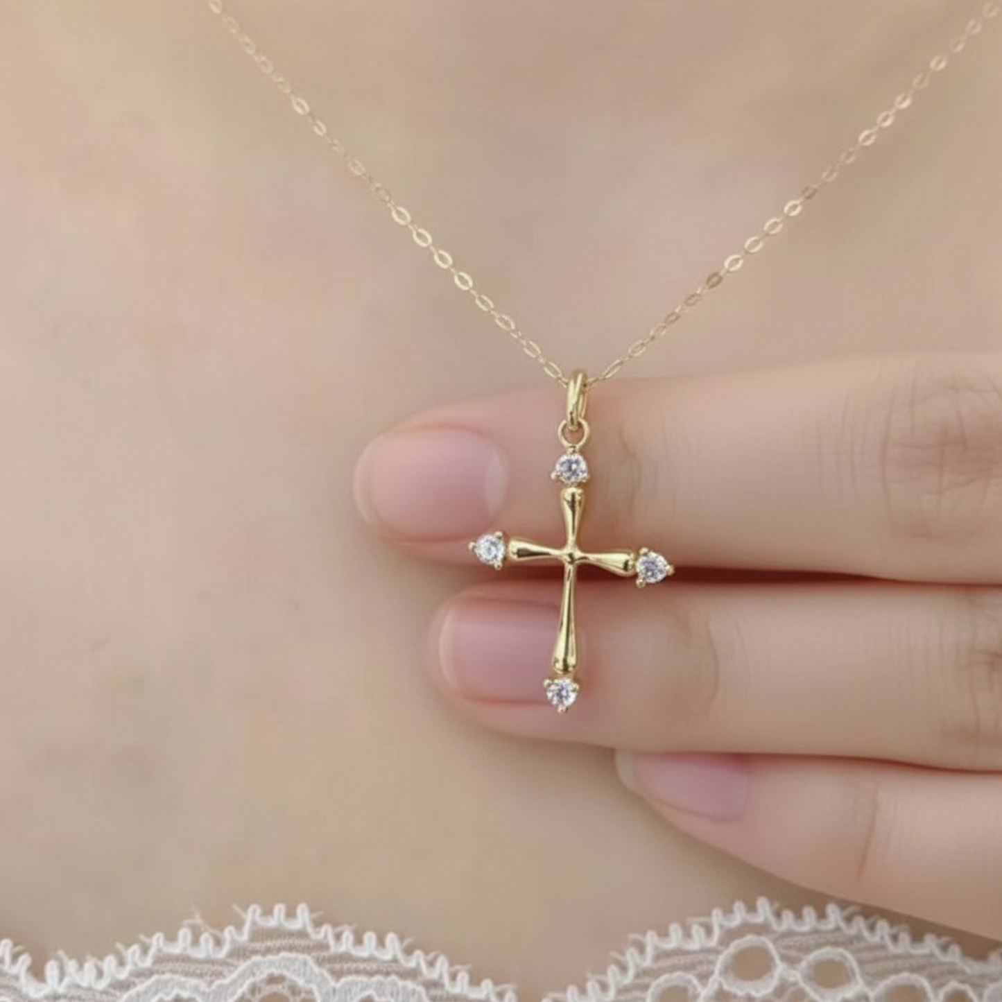 14K Gold Minimal Dainty Cross Pendant