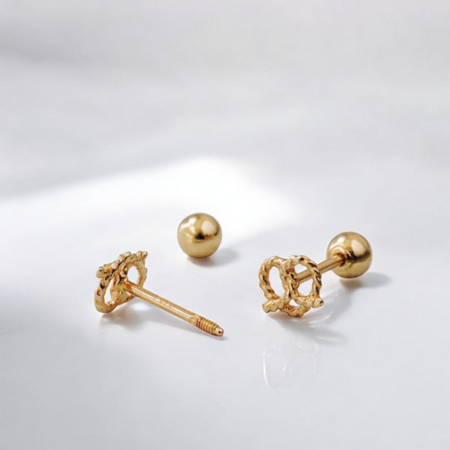 14K Pure Gold Mini Bow Cute Pretzel Screw On Earrings
