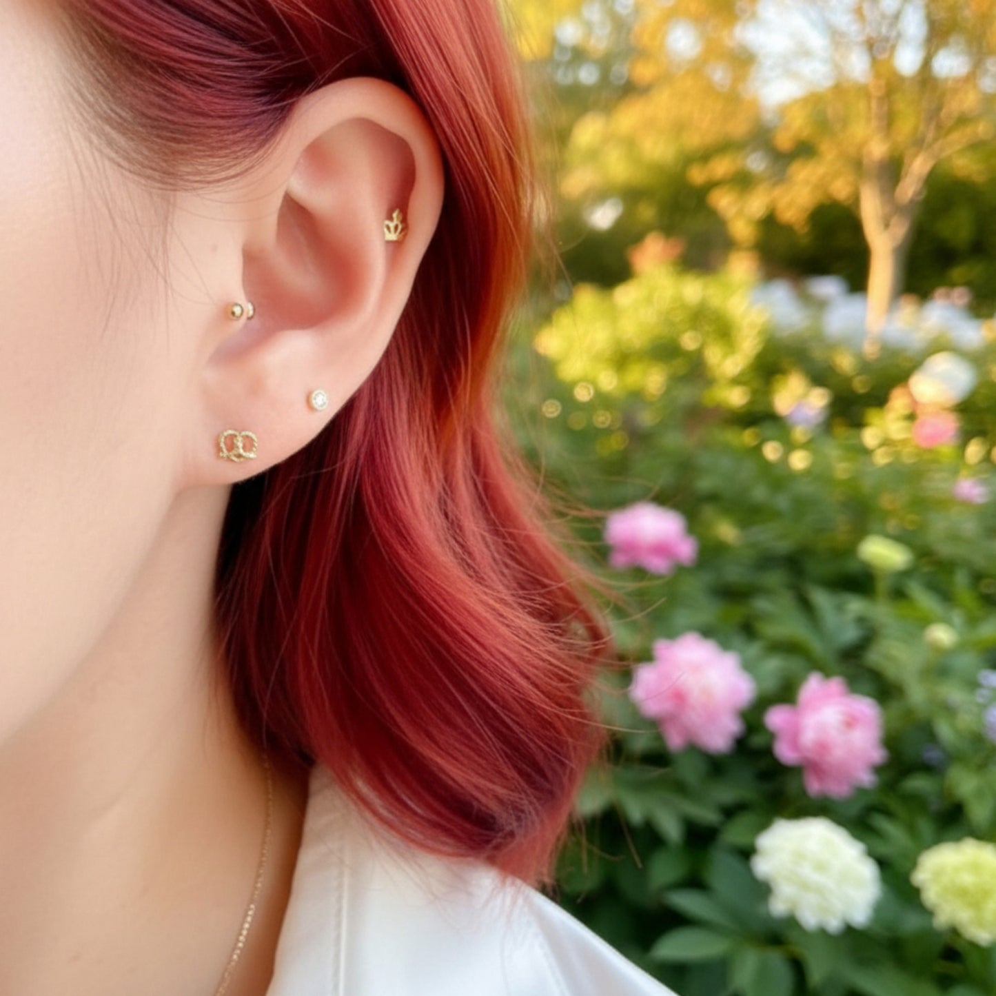 14K Pure Gold Mini Bow Cute Pretzel Screw On Earrings