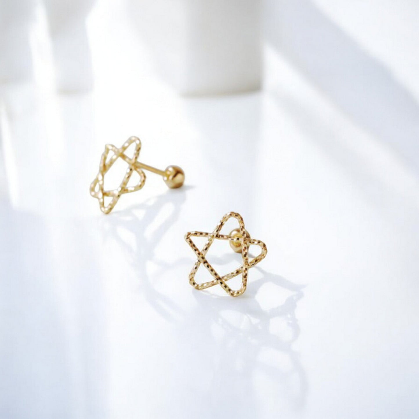 14K Real Gold Star and Heart Screw On Earrings