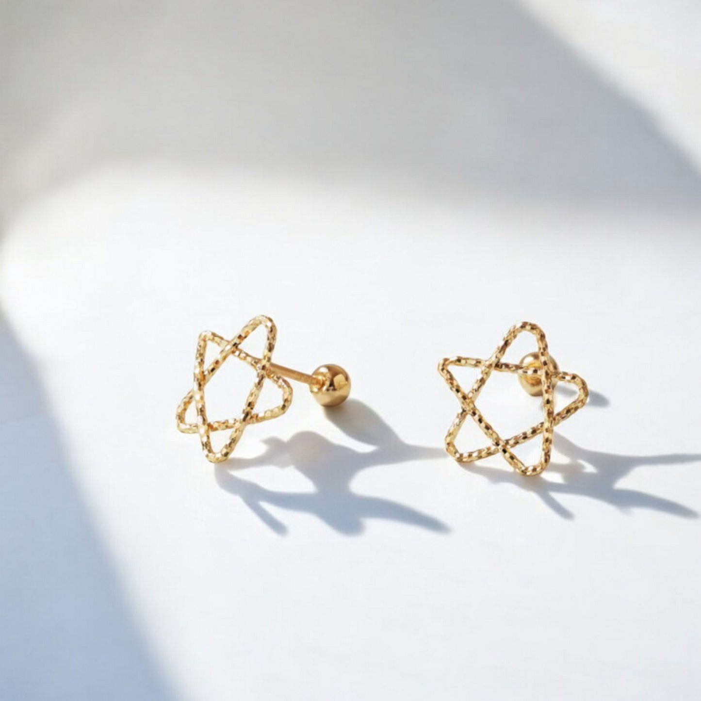 14K Real Gold Star and Heart Screw On Earrings