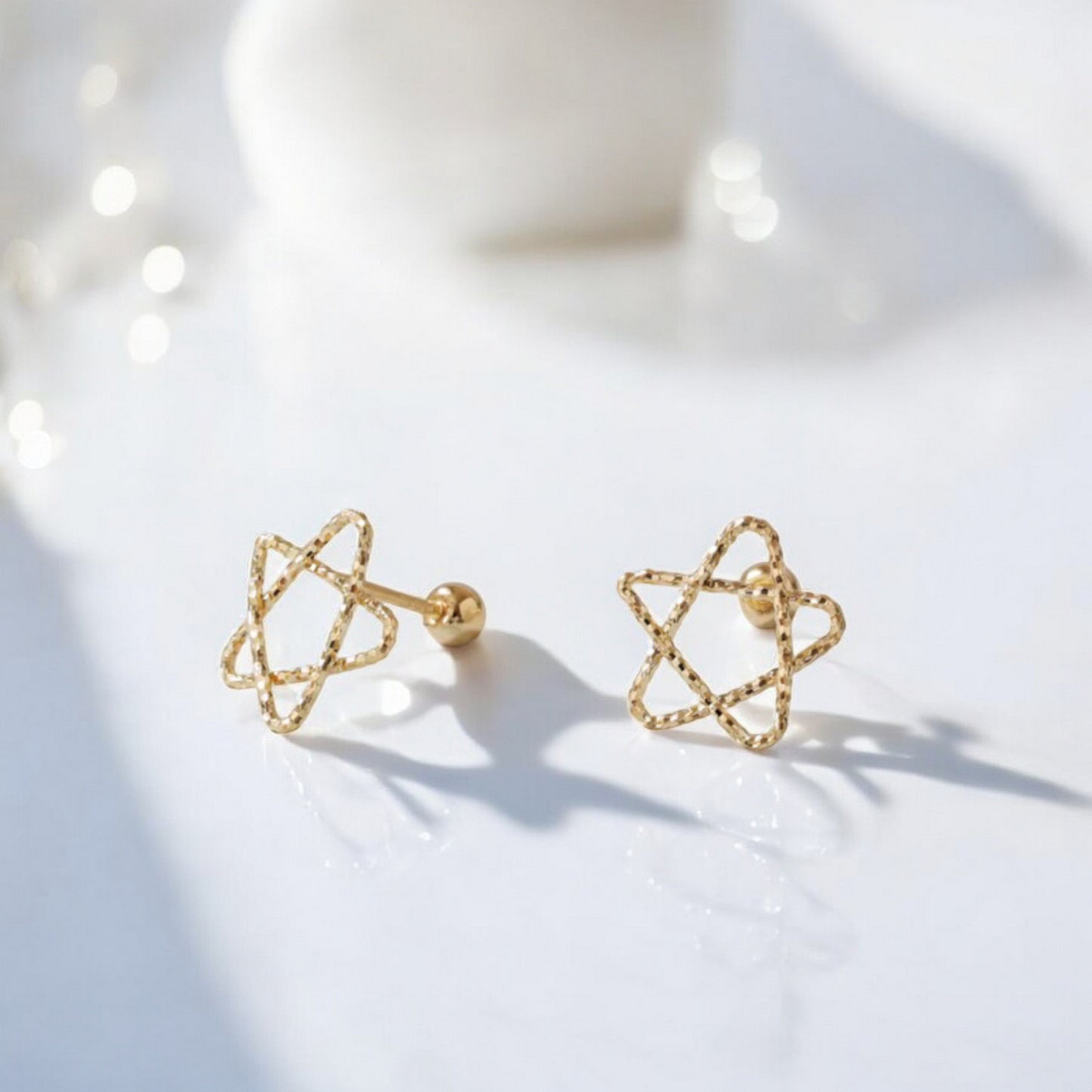 14K Real Gold Star and Heart Screw On Earrings