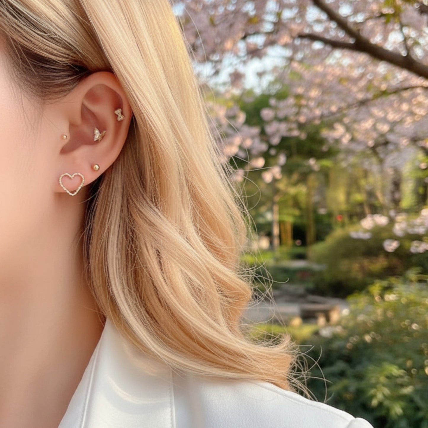 14K Real Gold Star and Heart Screw On Earrings