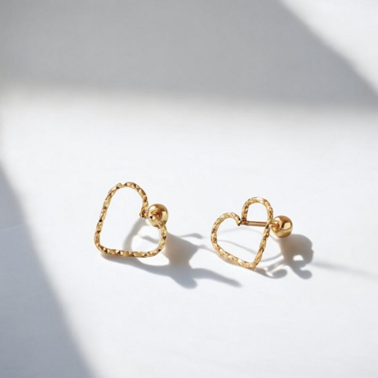 14K Real Gold Star and Heart Screw On Earrings