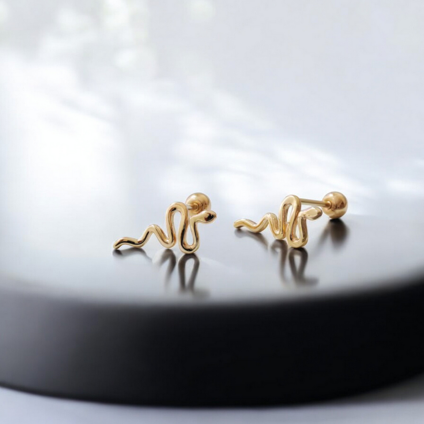 10K Real Gold Zircon Snake Screw On Earrings