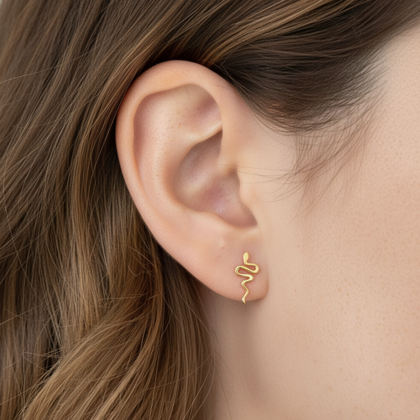 10K Real Gold Zircon Snake Screw On Earrings