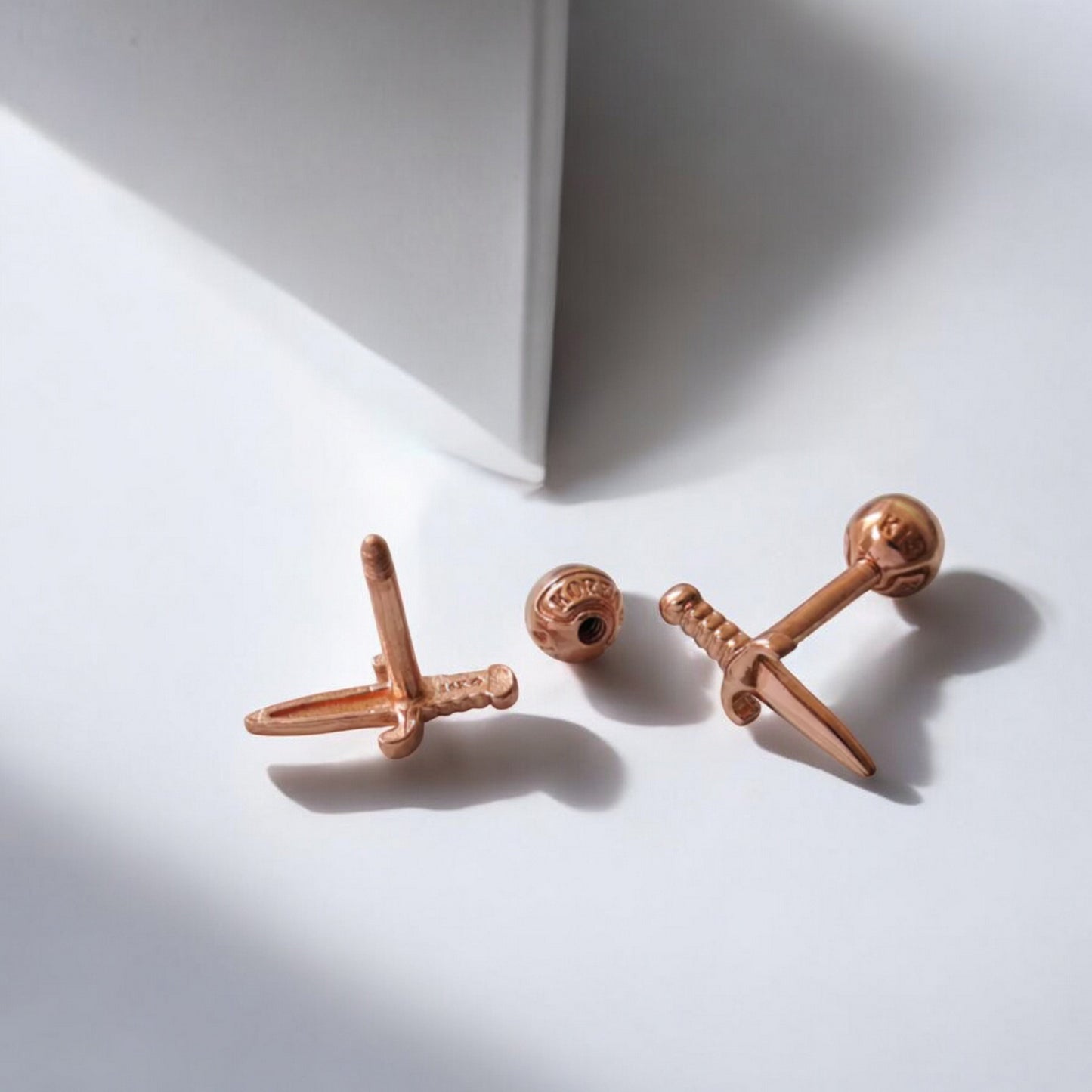 14K Real Rose Gold Mini Sword Screw On Earrings