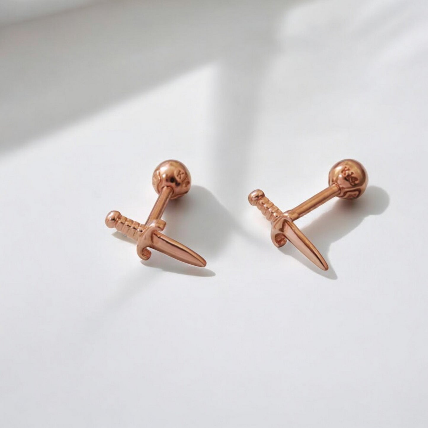 14K Real Rose Gold Mini Sword Screw On Earrings