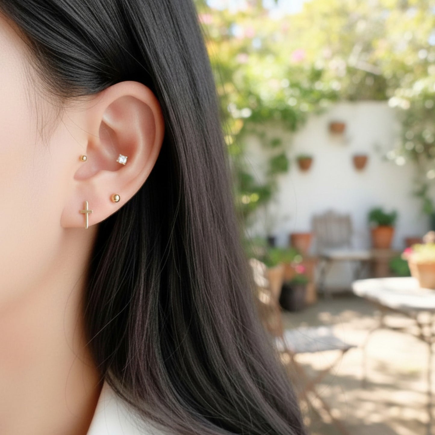 14K Real Rose Gold Mini Sword Screw On Earrings