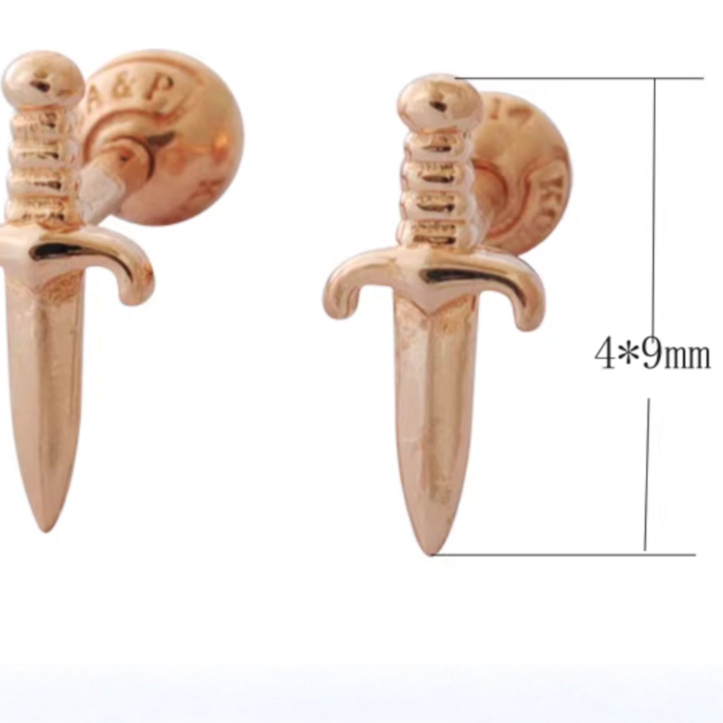 14K Real Rose Gold Mini Sword Screw On Earrings