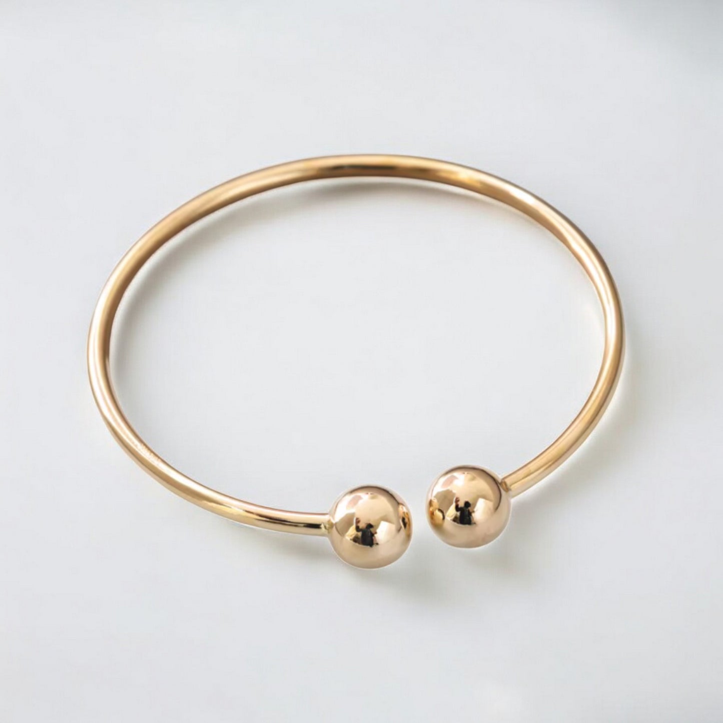 14K Gold Minimal Round Beads Bangle Bracelet
