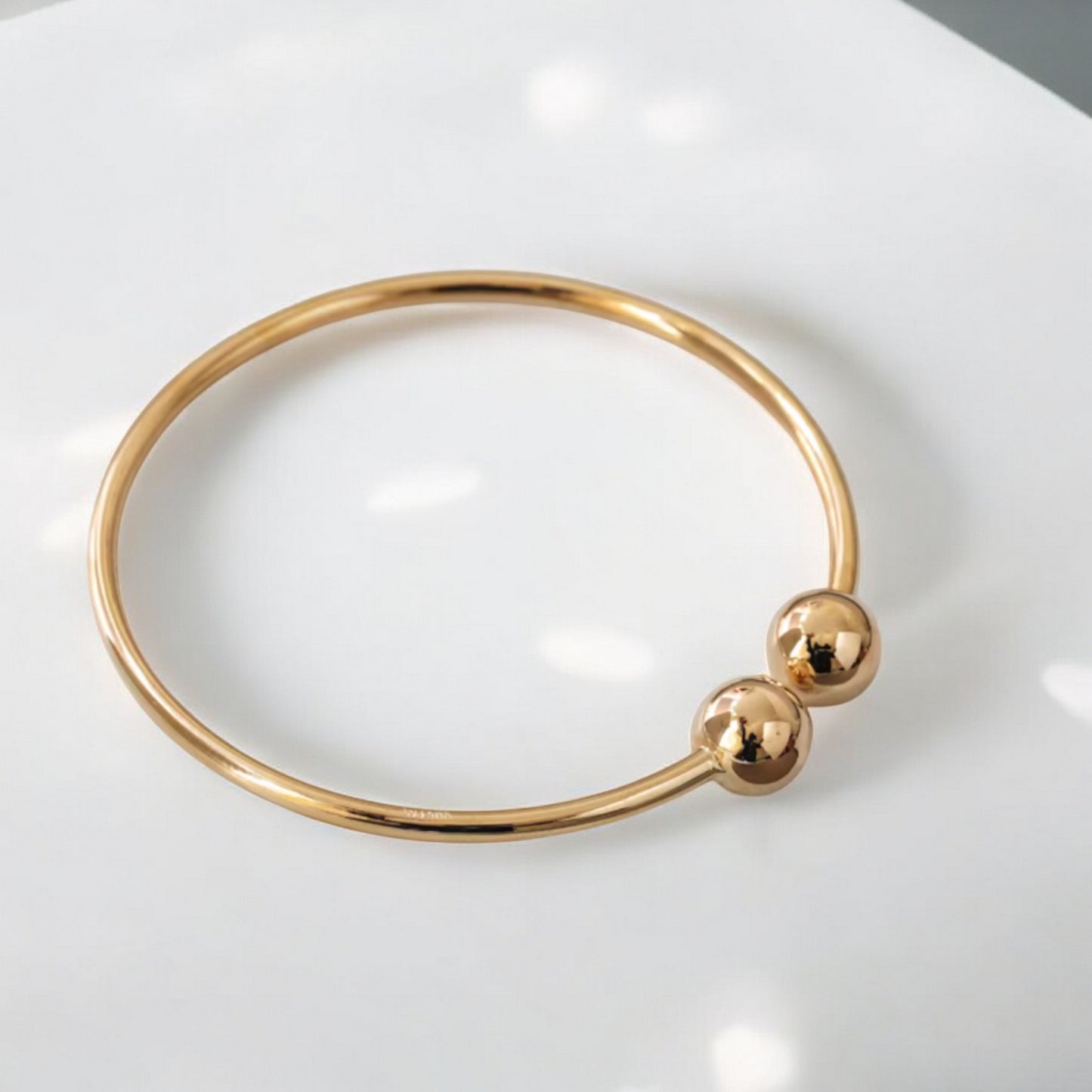 14K Gold Minimal Round Beads Bangle Bracelet