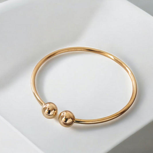 14K Gold Minimal Round Beads Bangle Bracelet