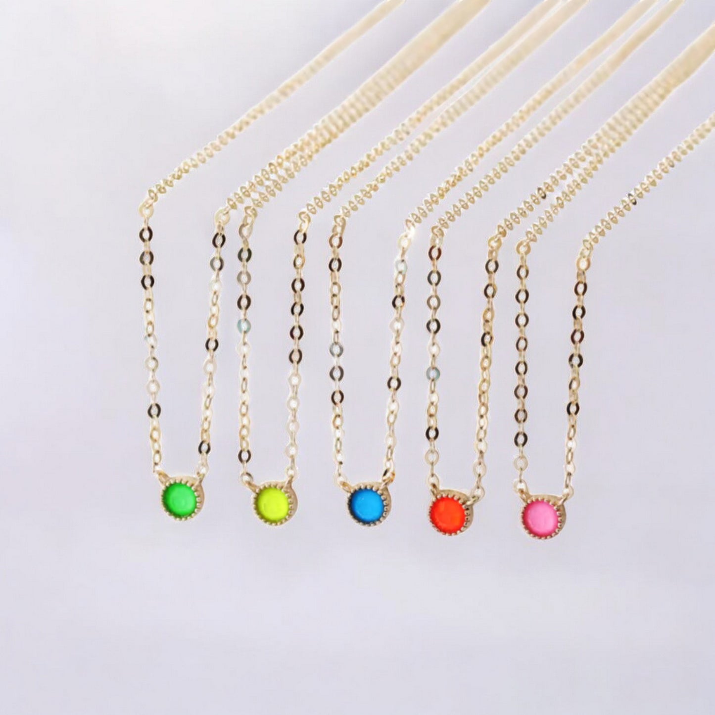 14K Real Gold Minimal Neon Color Charm Bracelet and Necklace