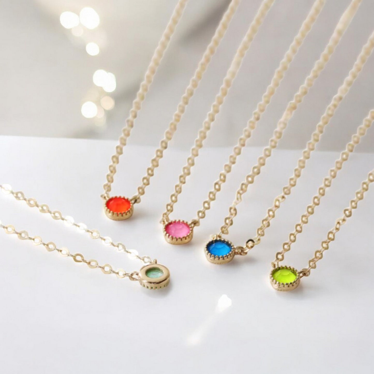 14K Real Gold Minimal Neon Color Charm Bracelet and Necklace