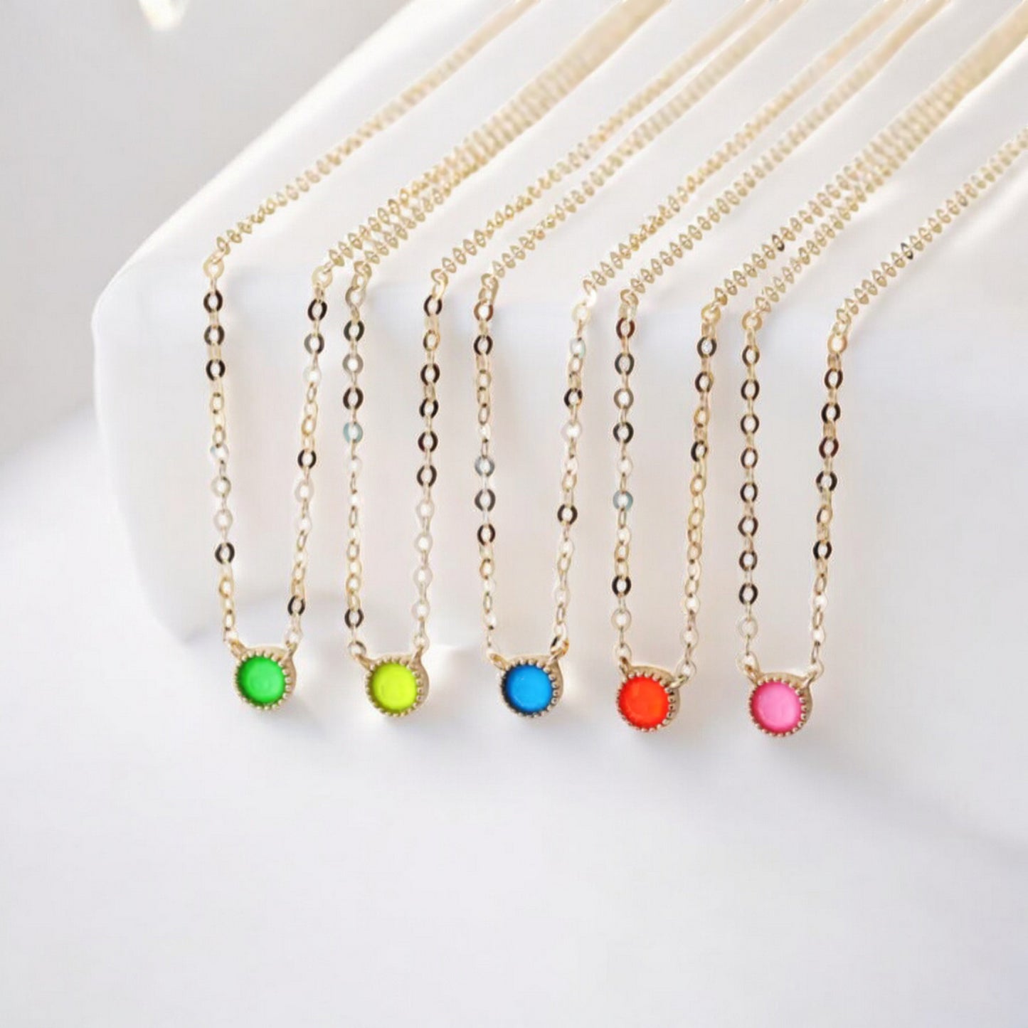 14K Real Gold Minimal Neon Color Charm Bracelet and Necklace