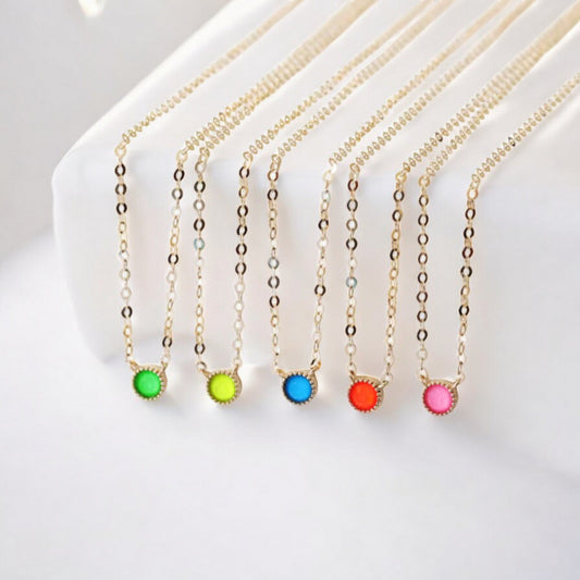 14K Real Gold Minimal Neon Color Charm Bracelet and Necklace