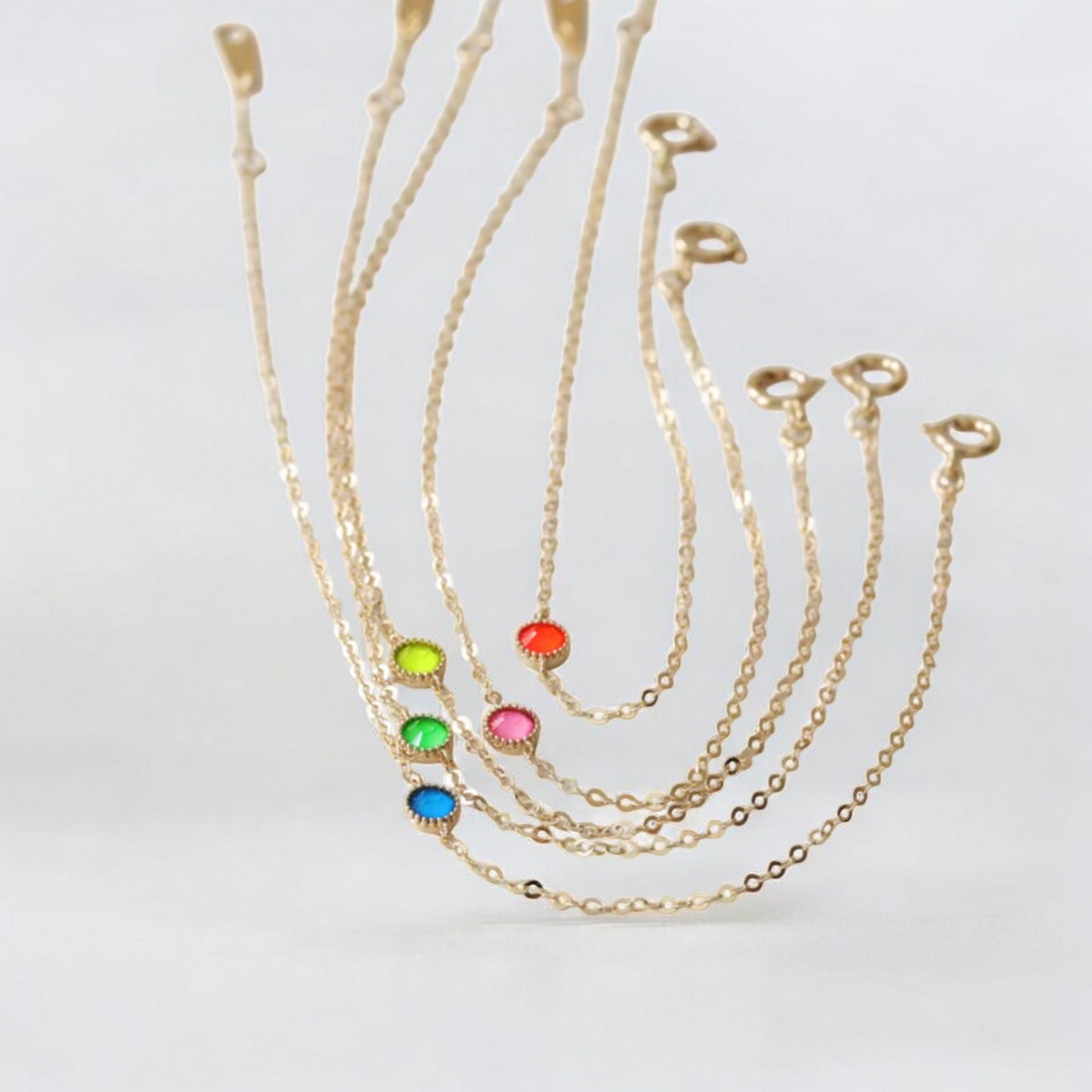 14K Real Gold Minimal Neon Color Charm Bracelet and Necklace