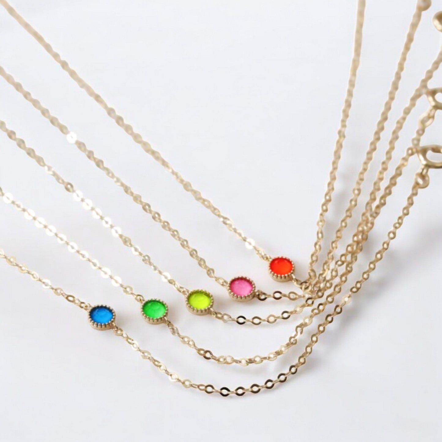 14K Real Gold Minimal Neon Color Charm Bracelet and Necklace