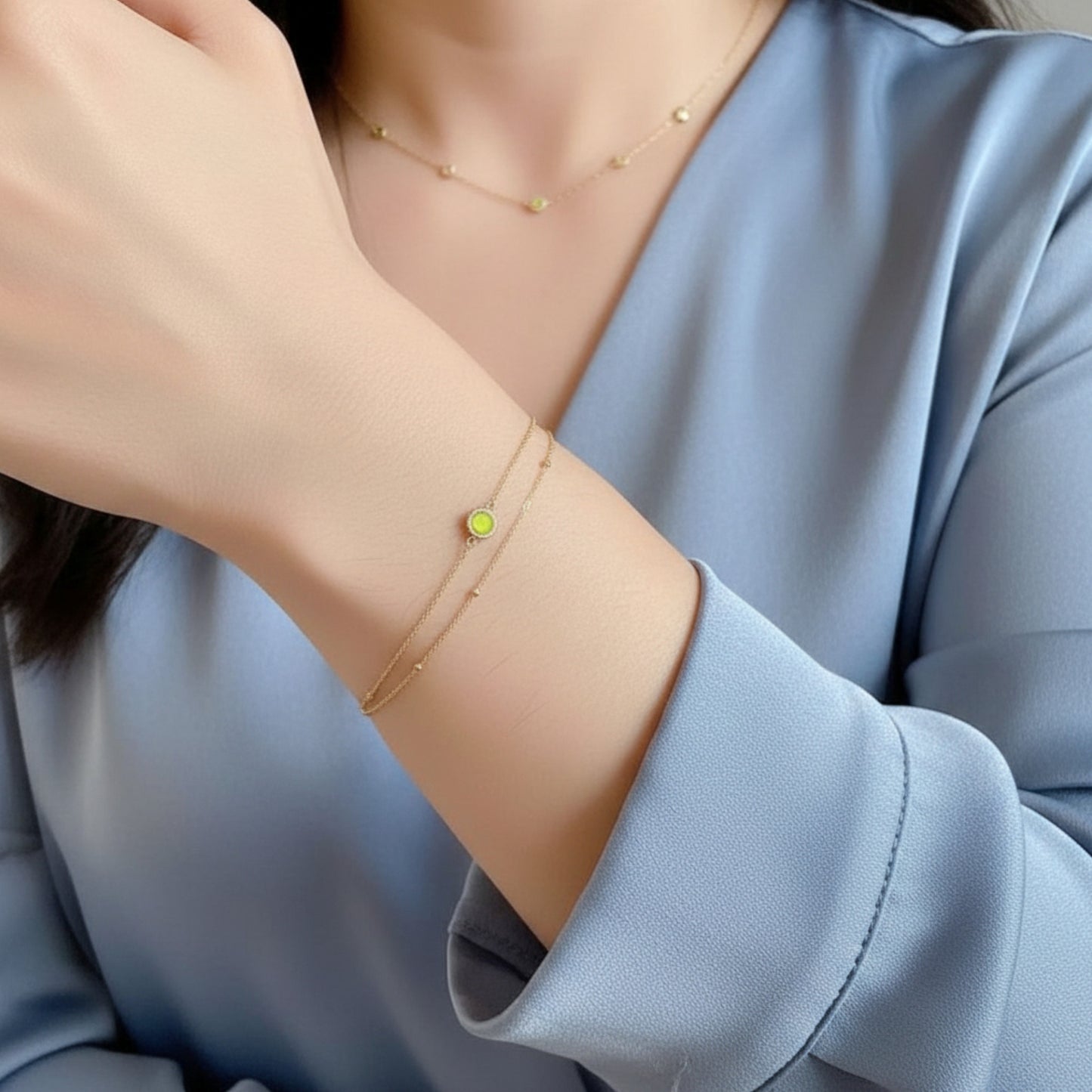 14K Real Gold Minimal Neon Color Charm Bracelet and Necklace