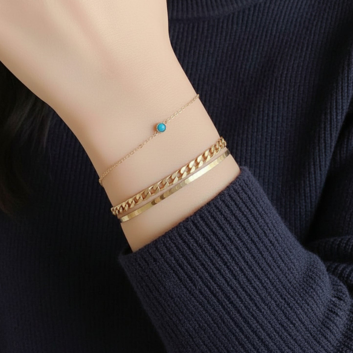 14K Real Gold Minimal Neon Color Charm Bracelet and Necklace