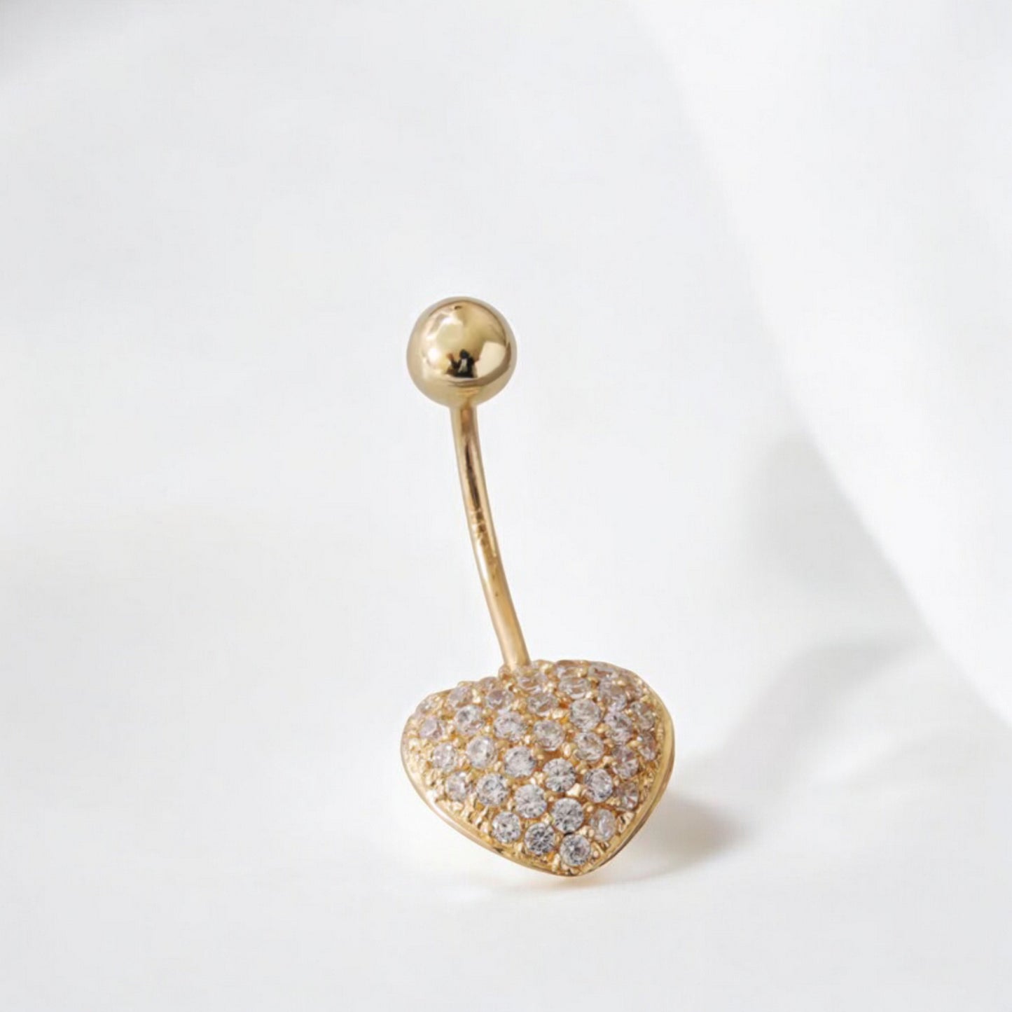 14K Real Gold Screw Zircon Heart Belly Button Ring