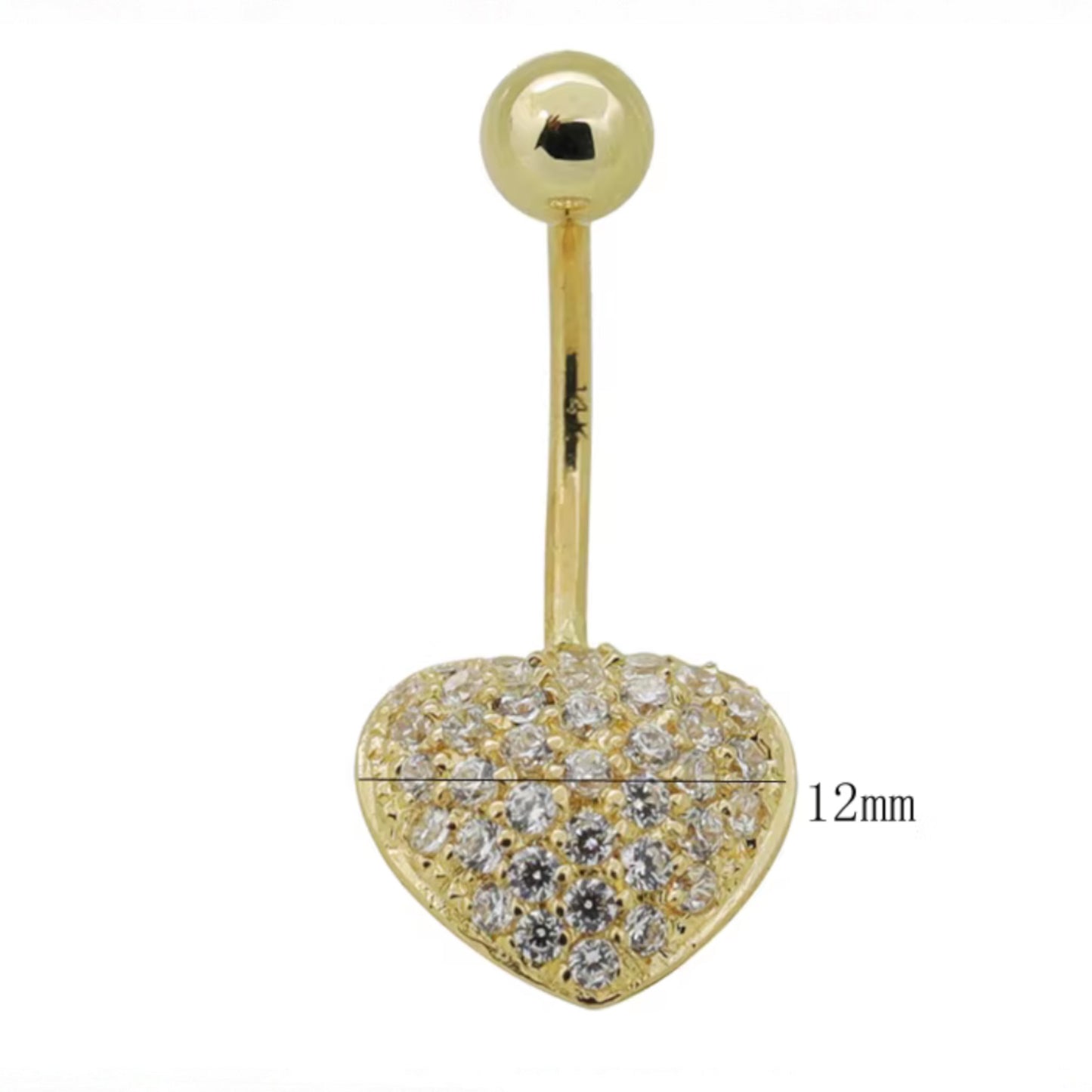 14K Real Gold Screw Zircon Heart Belly Button Ring