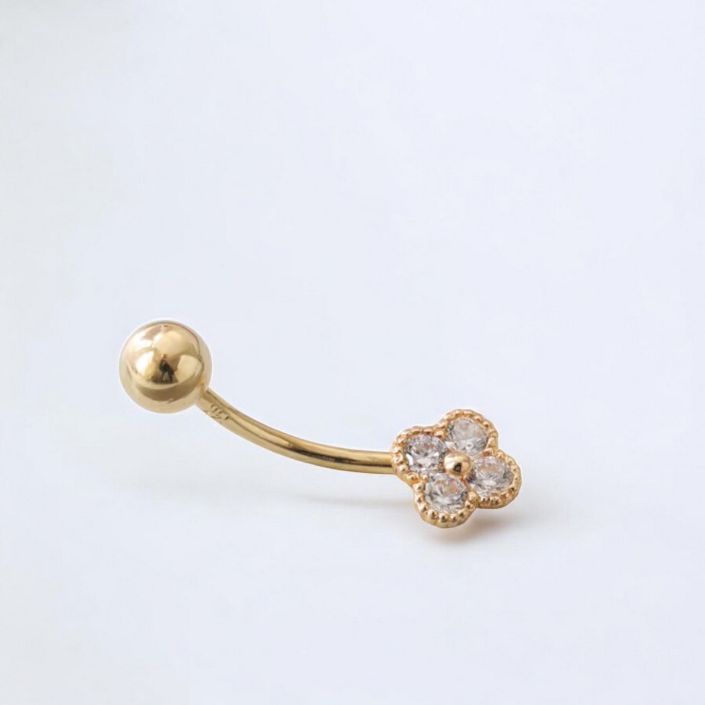 14K Real Gold Screw On Lucky Clover Zircon Belly Button Ring (Copy)