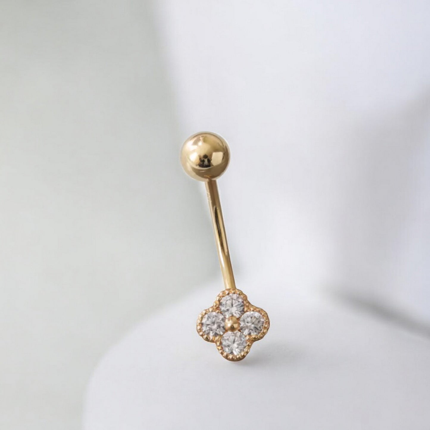 14K Real Gold Screw On Lucky Clover Zircon Belly Button Ring (Copy)