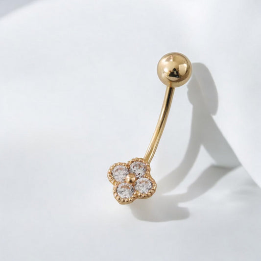 14K Real Gold Screw On Lucky Clover Zircon Belly Button Ring (Copy)